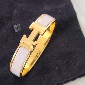 Hermes Gold and Pink Enamel Bracelet